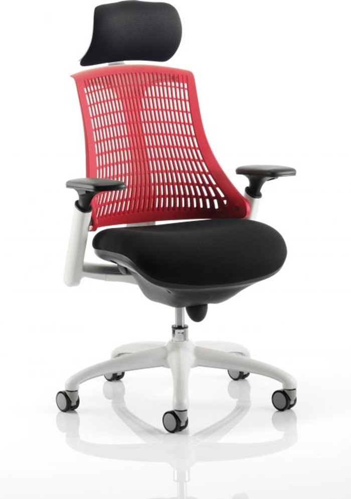 Office Monster | Flex Flex Task Operator Chair White Frame Black Fabric Seat With Red Back With Arms With Headrest Flex Flex Task Operator Chair White Frame Black Fabric Seat With Red Back With Arms With Headrest
