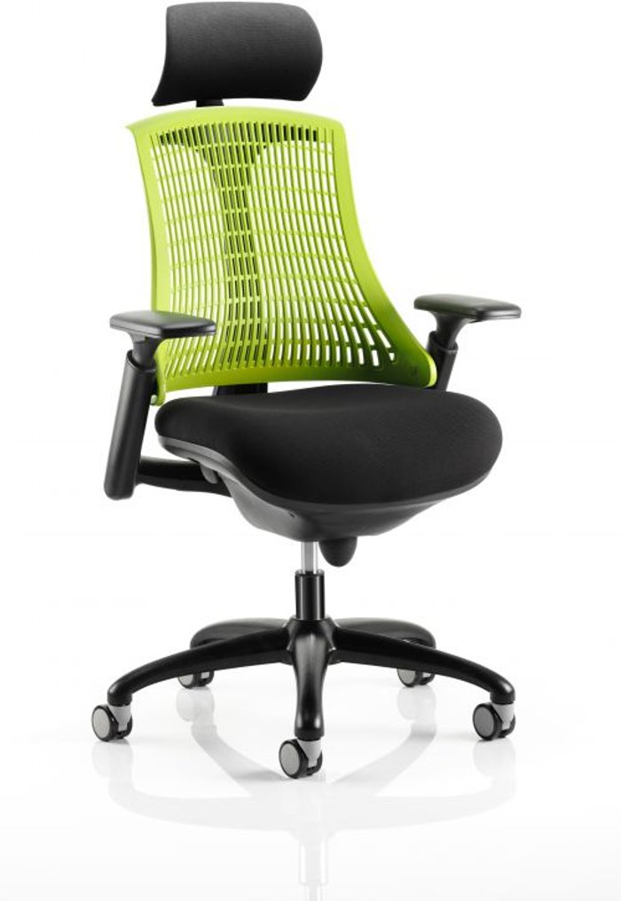 Office Monster | Flex Flex Task Operator Chair Black Frame With Black Fabric Seat Green Back With Arms With Headrest Flex Flex Task Operator Chair Black Frame With Black Fabric Seat Green Back With Arms With Headrest