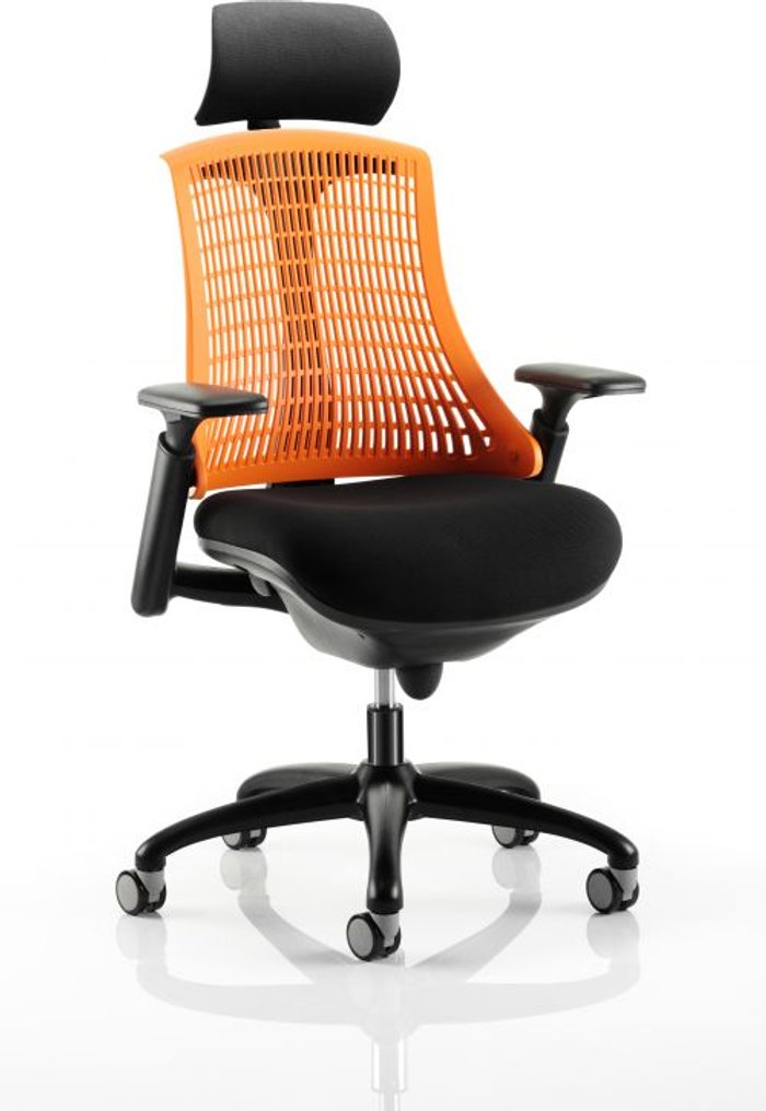 Office Monster | Flex Flex Task Operator Chair Black Frame With Black Fabric Seat Orange Back With Arms With Headrest Flex Flex Task Operator Chair Black Frame With Black Fabric Seat Orange Back With Arms With Headrest