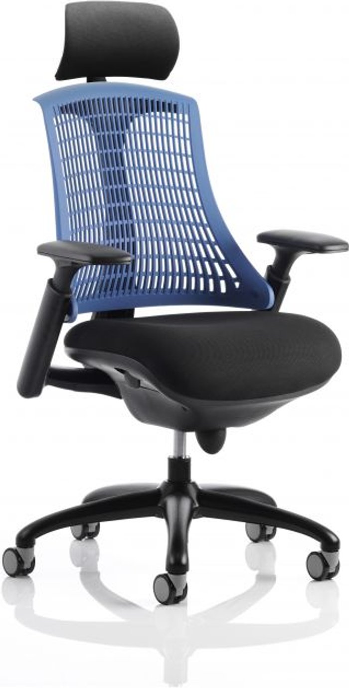 Office Monster | Flex Flex Task Operator Chair Black Frame With Black Fabric Seat Blue Back With Arms With Headrest Flex Flex Task Operator Chair Black Frame With Black Fabric Seat Blue Back With Arms With Headrest