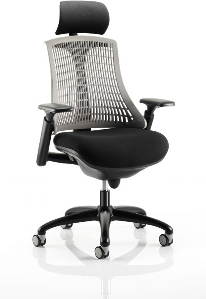 Office Monster | Flex Flex Task Operator Chair Black Frame With Black Fabric Seat Grey Back With Arms With Headrest Flex Flex Task Operator Chair Black Frame With Black Fabric Seat Grey Back With Arms With Headrest