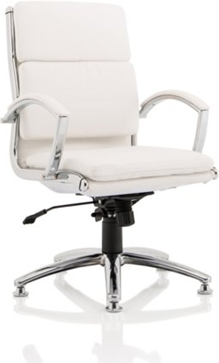 Office Monster | Classic Classic Executive Chair Medium Back White With Arms With Chrome Glides Classic Classic Executive Chair Medium Back White With Arms With Chrome Glides