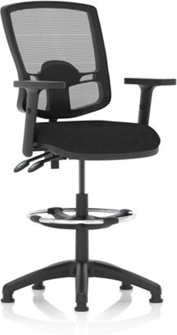 Office Monster | Eclipse Plus Eclipse Plus II Lever Task Operator Chair Mesh Back Deluxe With Black Seat With Height Adjustable Arms With Hi Rise Draughtsman Kit Eclipse Plus Eclipse Plus II Lever Task Operator Chair Mesh Back Deluxe With Black Seat With Height Adjustable Arms With Hi Rise Draughtsman Kit