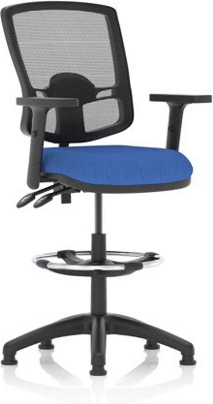 Office Monster | Eclipse Plus Eclipse Plus II Lever Task Operator Chair Mesh Back Deluxe With Blue Seat With Height Adjustable Arms With Hi Rise Draughtsman Kit Eclipse Plus Eclipse Plus II Lever Task Operator Chair Mesh Back Deluxe With Blue Seat With Height Adjustable Arms With Hi Rise Draughtsman Kit