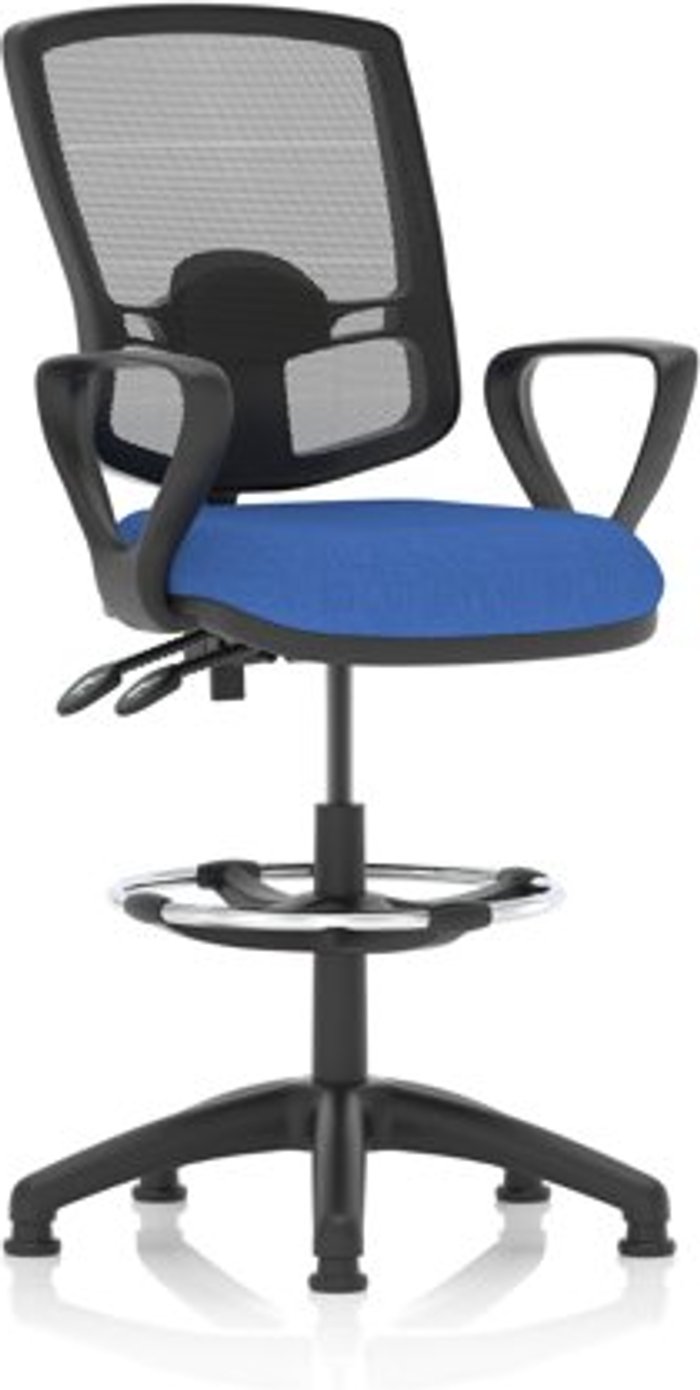Office Monster | Eclipse Plus Eclipse Plus II Lever Task Operator Chair Mesh Back Deluxe With Blue Seat With loop Arms With Hi RiseDraughtsman Kit Eclipse Plus Eclipse Plus II Lever Task Operator Chair Mesh Back Deluxe With Blue Seat With loop Arms With Hi RiseDraughtsman Kit