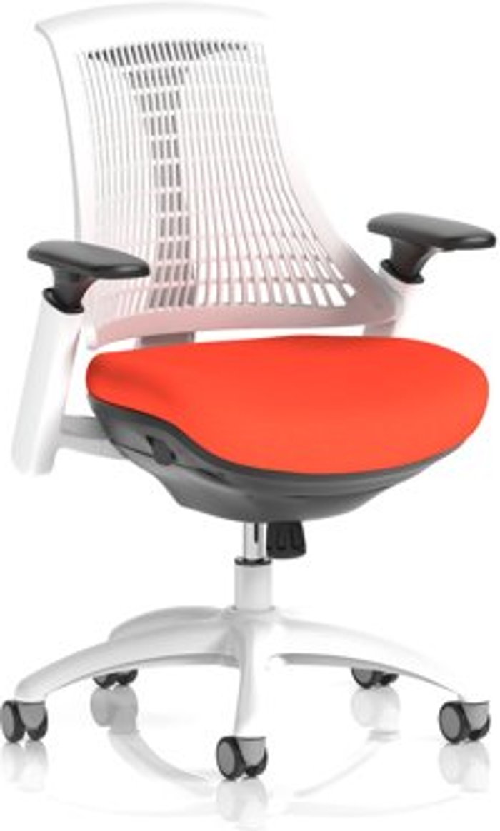 Office Monster | Flex Flex Task Operator Chair White Frame White Back Bespoke Colour Seat Orange Flex Flex Task Operator Chair White Frame White Back Bespoke Colour Seat Orange
