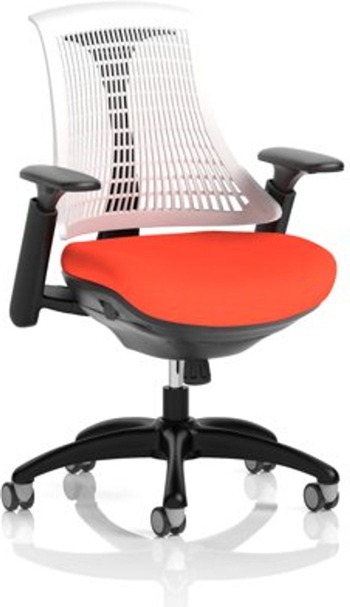 Office Monster | Flex Flex Task Operator Chair Black Frame White Back Bespoke Colour Seat Orange Flex Flex Task Operator Chair Black Frame White Back Bespoke Colour Seat Orange
