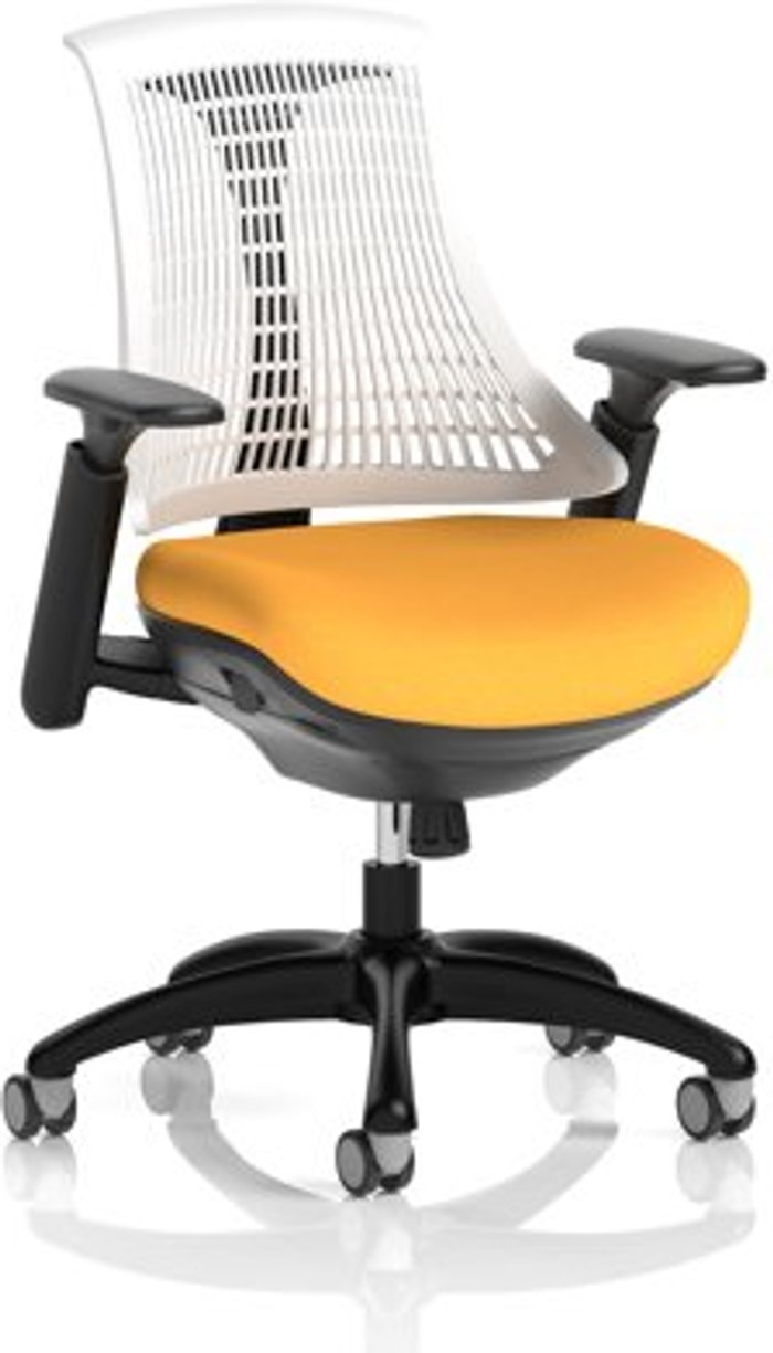 Office Monster | Flex Flex Task Operator Chair Black Frame White Back Bespoke Colour Seat Yellow Flex Flex Task Operator Chair Black Frame White Back Bespoke Colour Seat Yellow