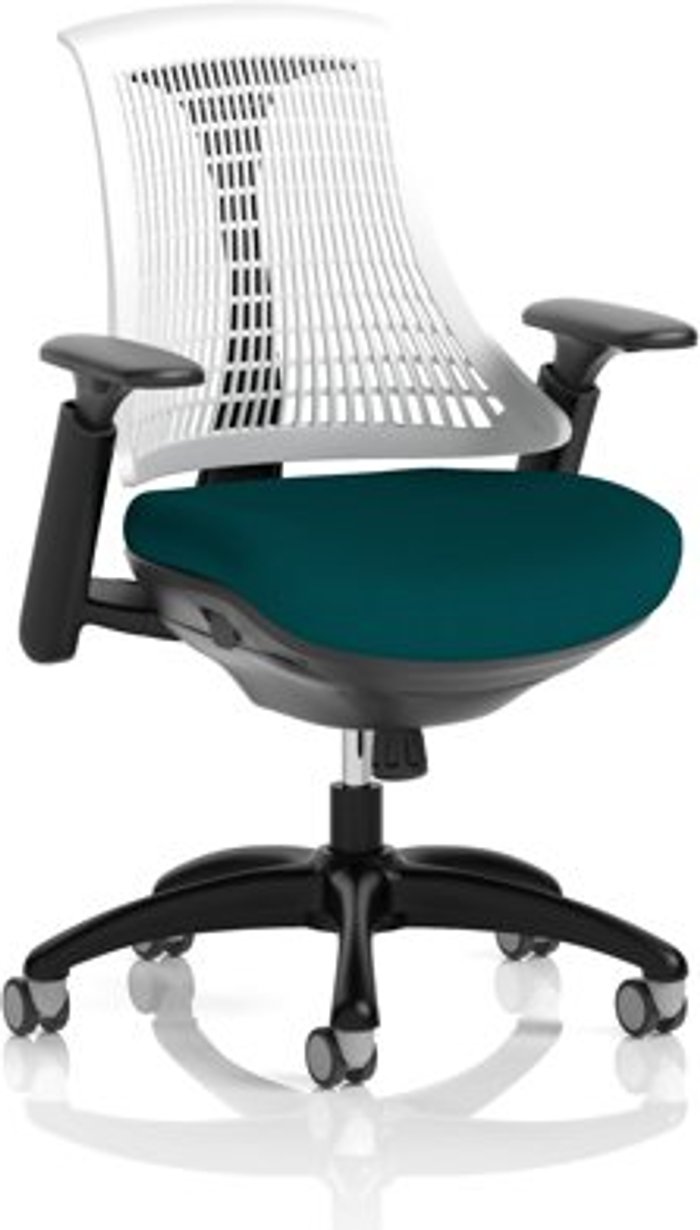 Office Monster | Flex Flex Task Operator Chair Black Frame White Back Bespoke Colour Seat Teal Flex Flex Task Operator Chair Black Frame White Back Bespoke Colour Seat Teal