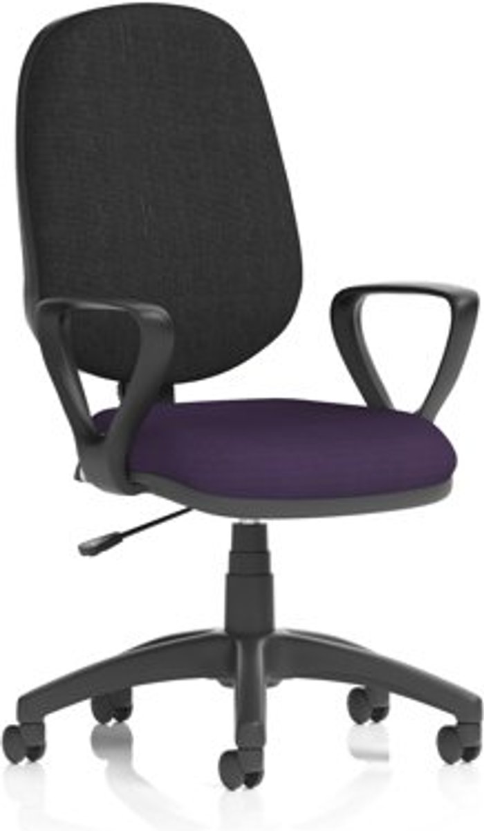 Office Monster | Eclipse I Eclipse I Lever Task Operator Chair Black Back Bespoke Seat With Loop Arms In Purple Eclipse I Eclipse I Lever Task Operator Chair Black Back Bespoke Seat With Loop Arms In Purple