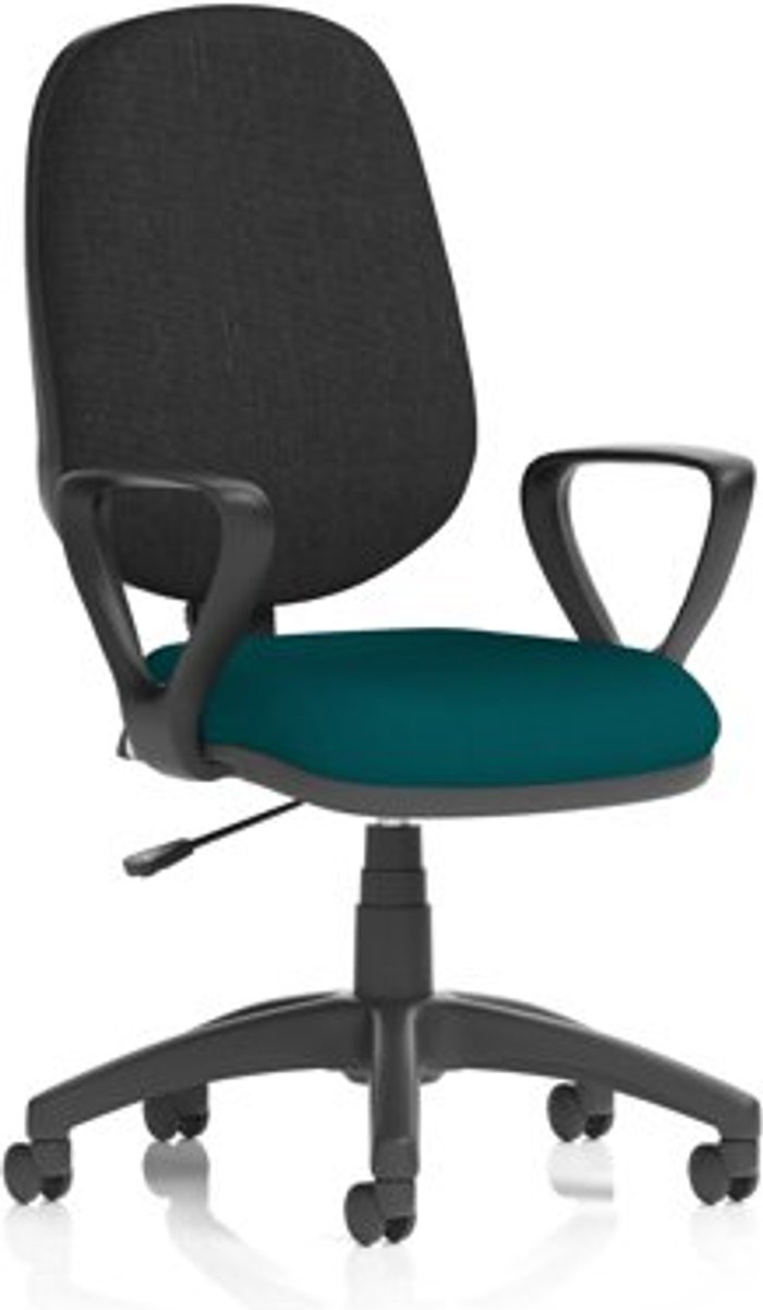 Office Monster | Eclipse I Eclipse I Lever Task Operator Chair Black Back Bespoke Seat With Loop Arms In Teal Eclipse I Eclipse I Lever Task Operator Chair Black Back Bespoke Seat With Loop Arms In Teal