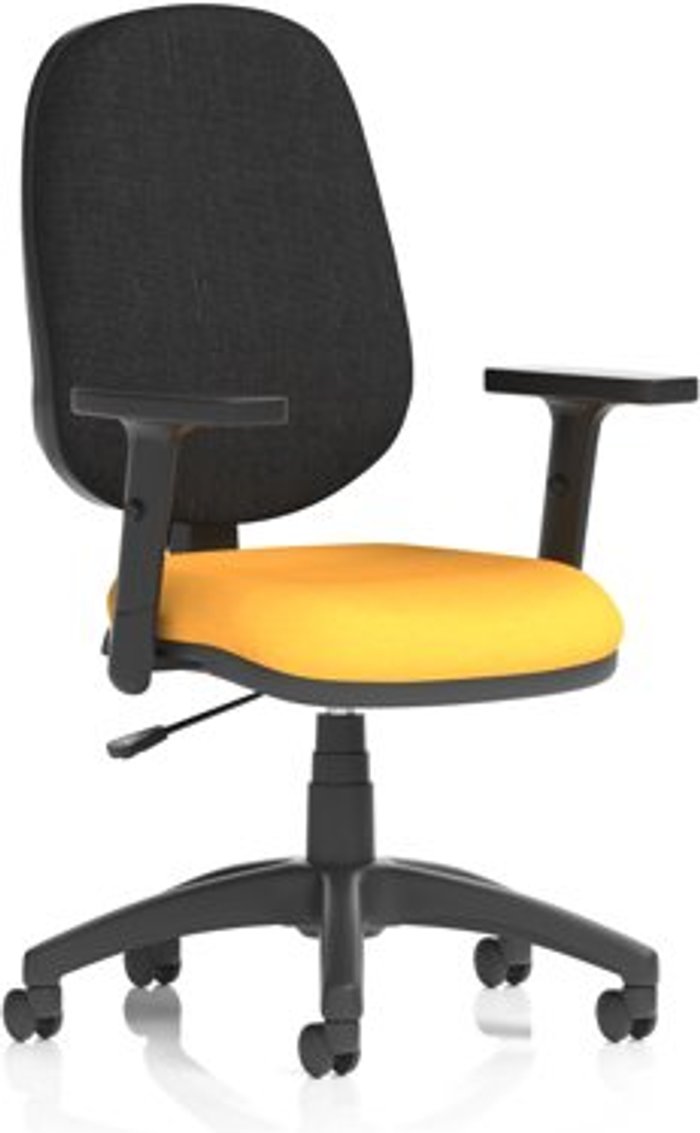 Office Monster | Eclipse I Eclipse I Lever Task Operator Chair Black Back Bespoke Seat With Height Adjustable Arms In Yellow Eclipse I Eclipse I Lever Task Operator Chair Black Back Bespoke Seat With Height Adjustable Arms In Yellow
