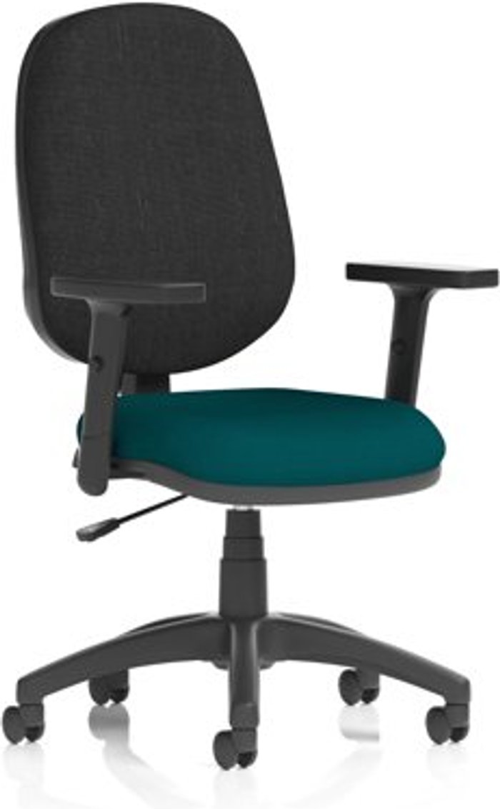 Office Monster | Eclipse I Eclipse I Lever Task Operator Chair Black Back Bespoke Seat With Height Adjustable Arms In Teal Eclipse I Eclipse I Lever Task Operator Chair Black Back Bespoke Seat With Height Adjustable Arms In Teal