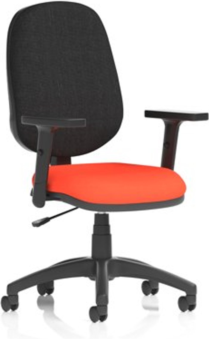 Office Monster | Eclipse I Eclipse I Lever Task Operator Chair Black Back Bespoke Seat With Height Adjustable Arms In Orange Eclipse I Eclipse I Lever Task Operator Chair Black Back Bespoke Seat With Height Adjustable Arms In Orange