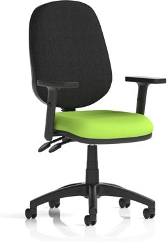 Office Monster | Eclipse II Eclipse II Lever Task Operator Chair Black Back Bespoke Seat With Height Adjustable Arms In Lime Eclipse II Eclipse II Lever Task Operator Chair Black Back Bespoke Seat With Height Adjustable Arms In Lime