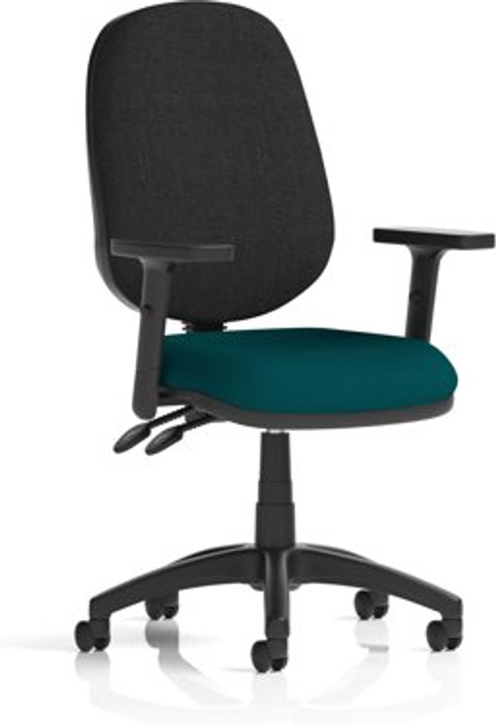Office Monster | Eclipse II Eclipse II Lever Task Operator Chair Black Back Bespoke Seat With Height Adjustable Arms In Teal Eclipse II Eclipse II Lever Task Operator Chair Black Back Bespoke Seat With Height Adjustable Arms In Teal