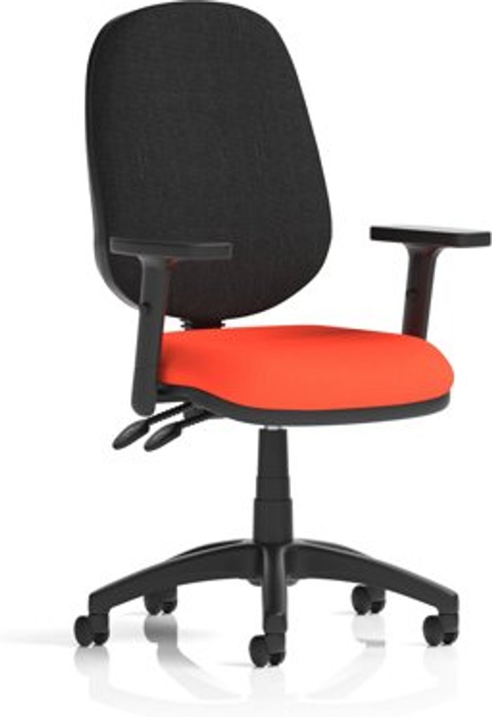 Office Monster | Eclipse II Eclipse II Lever Task Operator Chair Black Back Bespoke Seat With Height Adjustable Arms In Orange Eclipse II Eclipse II Lever Task Operator Chair Black Back Bespoke Seat With Height Adjustable Arms In Orange