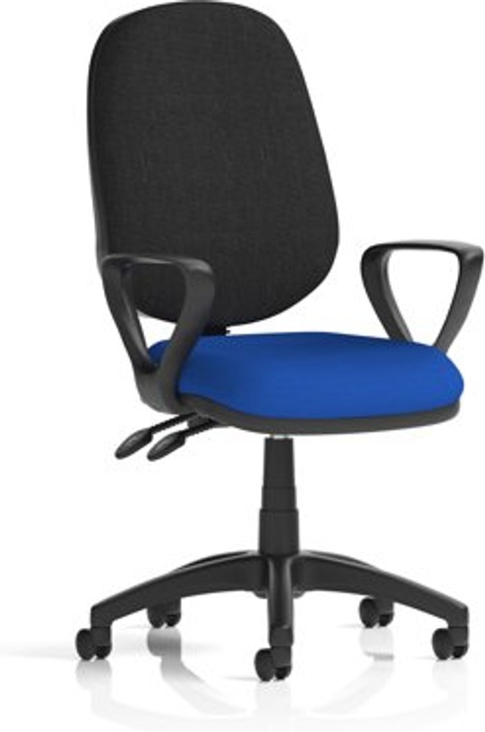 Office Monster | Eclipse II Eclipse II Lever Task Operator Chair Black Back Bespoke Seat With Loop Arms In Admiral Blue Eclipse II Eclipse II Lever Task Operator Chair Black Back Bespoke Seat With Loop Arms In Admiral Blue
