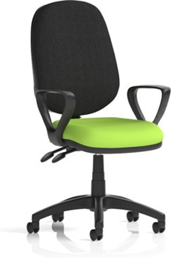 Office Monster | Eclipse II Eclipse II Lever Task Operator Chair Black Back Bespoke Seat With Loop Arms In Lime Eclipse II Eclipse II Lever Task Operator Chair Black Back Bespoke Seat With Loop Arms In Lime
