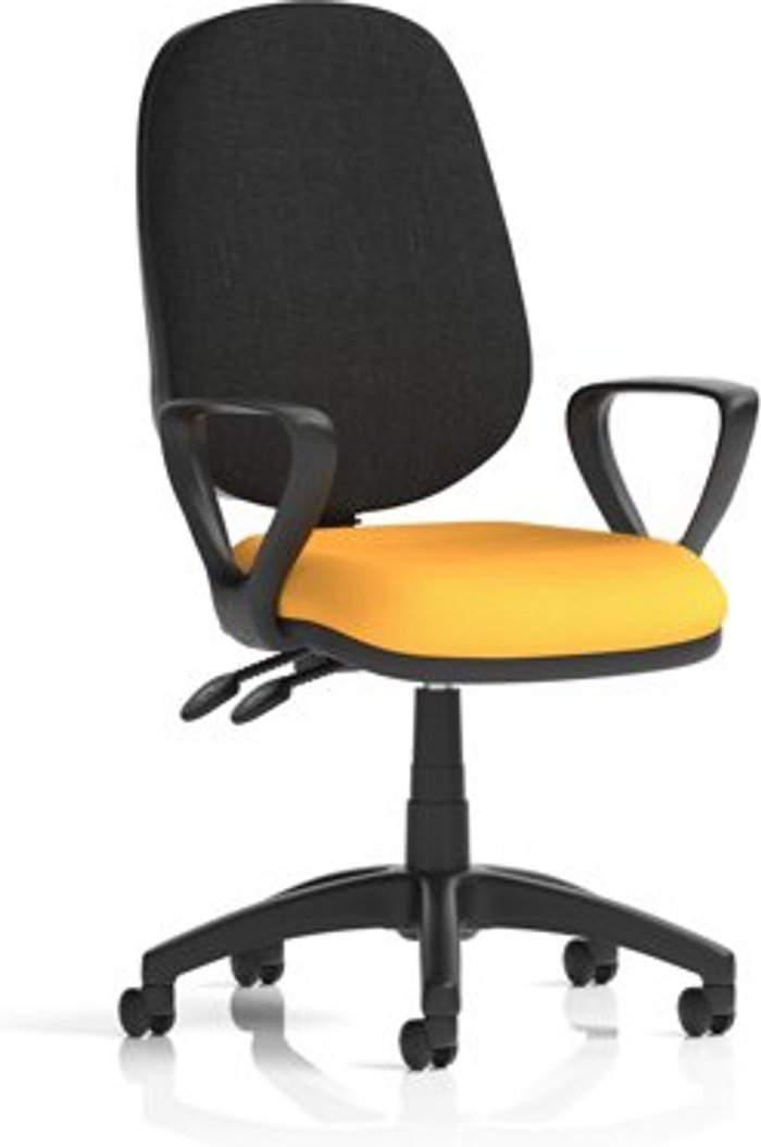 Office Monster | Eclipse II Eclipse II Lever Task Operator Chair Black Back Bespoke Seat With Loop Arms In Yellow Eclipse II Eclipse II Lever Task Operator Chair Black Back Bespoke Seat With Loop Arms In Yellow