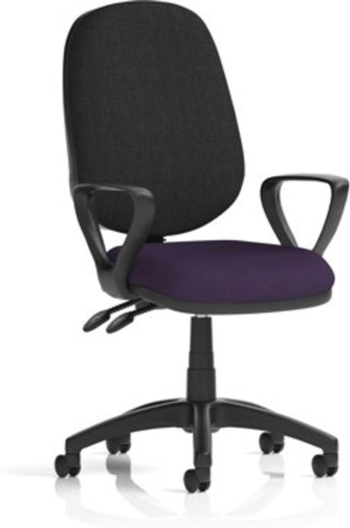 Office Monster | Eclipse II Eclipse II Lever Task Operator Chair Black Back Bespoke Seat With Loop Arms In Purple Eclipse II Eclipse II Lever Task Operator Chair Black Back Bespoke Seat With Loop Arms In Purple