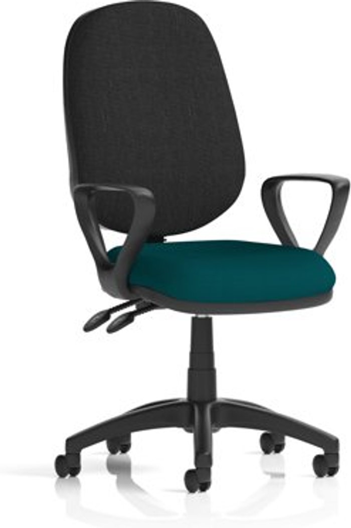Office Monster | Eclipse II Eclipse II Lever Task Operator Chair Black Back Bespoke Seat With Loop Arms In Teal Eclipse II Eclipse II Lever Task Operator Chair Black Back Bespoke Seat With Loop Arms In Teal