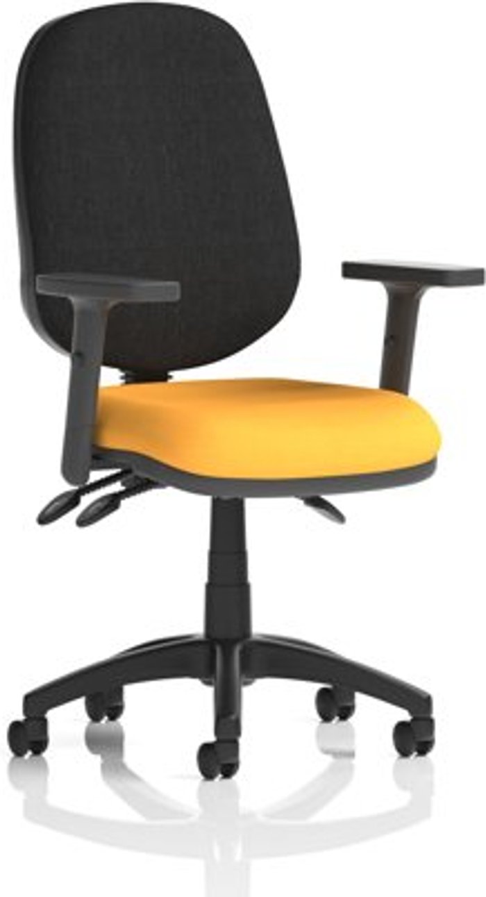 Office Monster | Eclipse III Eclipse III Lever Task Operator Chair Black Back Bespoke Seat With Height Adjustable Arms In Yellow Eclipse III Eclipse III Lever Task Operator Chair Black Back Bespoke Seat With Height Adjustable Arms In Yellow