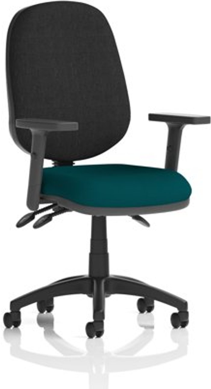 Office Monster | Eclipse III Eclipse III Lever Task Operator Chair Black Back Bespoke Seat With Height Adjustable Arms In Teal Eclipse III Eclipse III Lever Task Operator Chair Black Back Bespoke Seat With Height Adjustable Arms In Teal