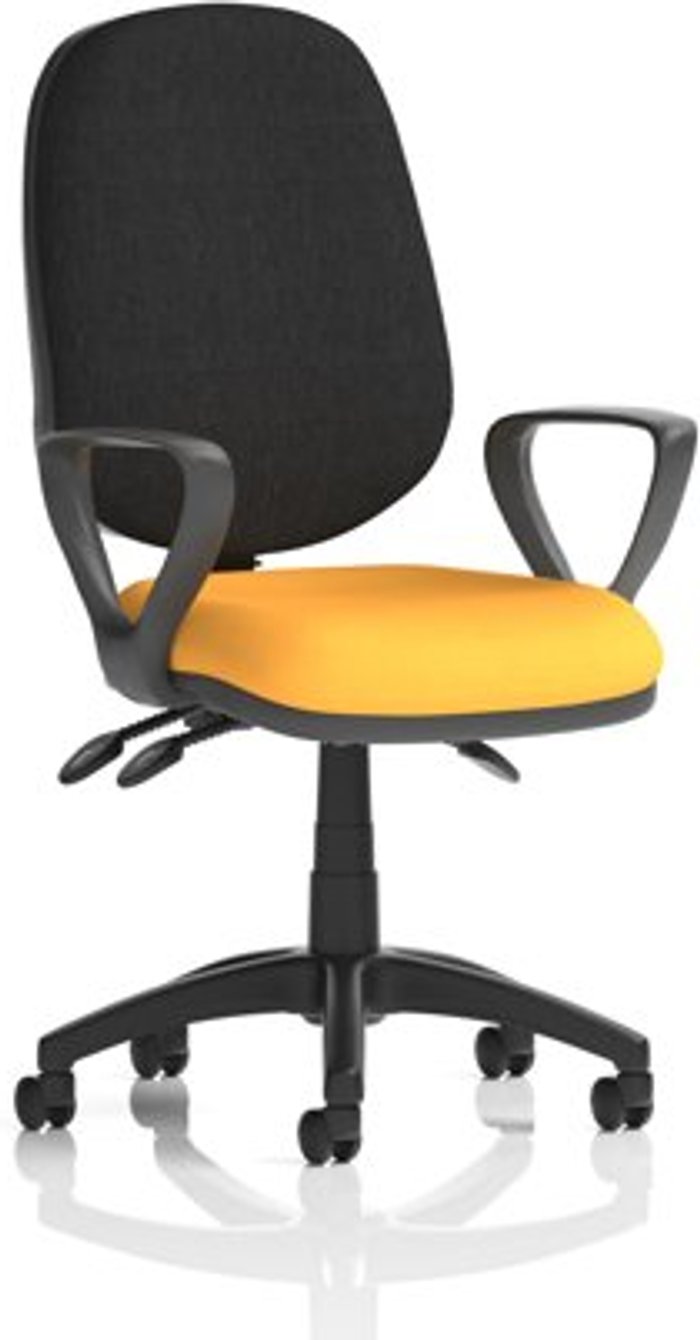 Office Monster | Eclipse III Eclipse III Lever Task Operator Chair Black Back Bespoke Seat With Loop Arms In Yellow Eclipse III Eclipse III Lever Task Operator Chair Black Back Bespoke Seat With Loop Arms In Yellow