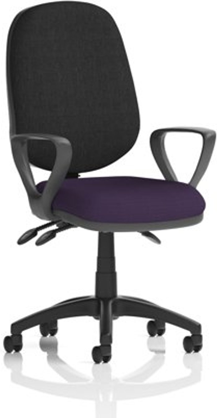 Office Monster | Eclipse III Eclipse III Lever Task Operator Chair Black Back Bespoke Seat With Loop Arms In Purple Eclipse III Eclipse III Lever Task Operator Chair Black Back Bespoke Seat With Loop Arms In Purple