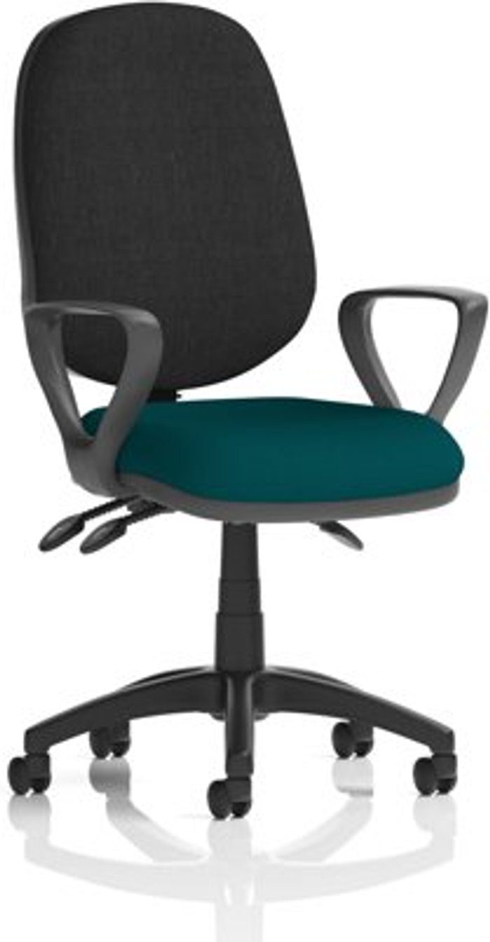 Office Monster | Eclipse III Eclipse III Lever Task Operator Chair Black Back Bespoke Seat With Loop Arms In Teal Eclipse III Eclipse III Lever Task Operator Chair Black Back Bespoke Seat With Loop Arms In Teal