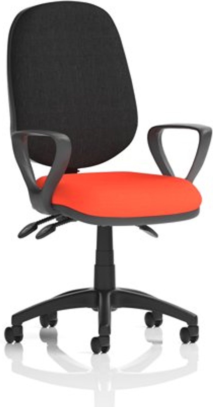 Office Monster | Eclipse III Eclipse III Lever Task Operator Chair Black Back Bespoke Seat With Loop Arms In Orange Eclipse III Eclipse III Lever Task Operator Chair Black Back Bespoke Seat With Loop Arms In Orange