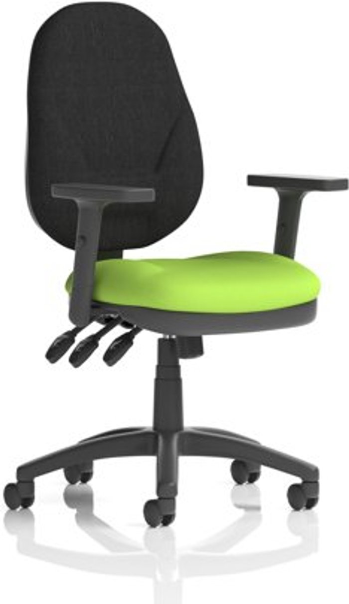 Office Monster | Eclipse XL III Eclipse XL Lever Task Operator Chair Black Back Bespoke Seat With Height Adjustable Arms In Lime Eclipse XL III Eclipse XL Lever Task Operator Chair Black Back Bespoke Seat With Height Adjustable Arms In Lime
