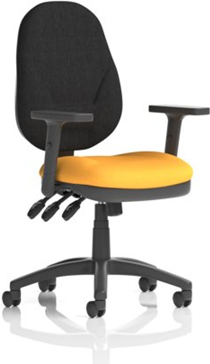 Office Monster | Eclipse XL III Eclipse XL Lever Task Operator Chair Black Back Bespoke Seat With Height Adjustable Arms In Yellow Eclipse XL III Eclipse XL Lever Task Operator Chair Black Back Bespoke Seat With Height Adjustable Arms In Yellow