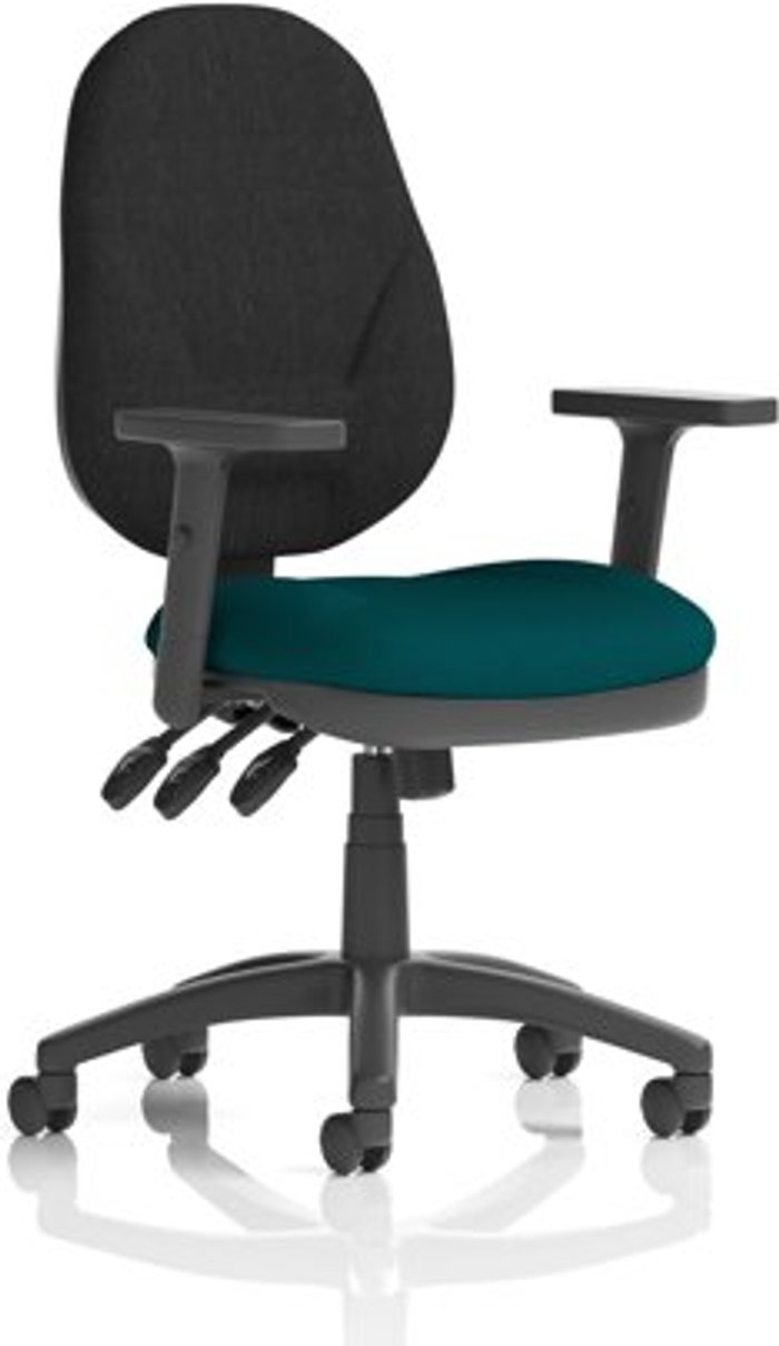 Office Monster | Eclipse XL III Eclipse XL Lever Task Operator Chair Black Back Bespoke Seat With Height Adjustable Arms In Teal Eclipse XL III Eclipse XL Lever Task Operator Chair Black Back Bespoke Seat With Height Adjustable Arms In Teal