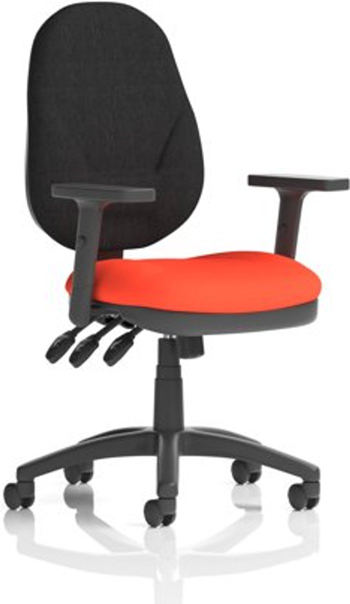 Office Monster | Eclipse XL III Eclipse XL Lever Task Operator Chair Black Back Bespoke Seat With Height Adjustable Arms In Orange Eclipse XL III Eclipse XL Lever Task Operator Chair Black Back Bespoke Seat With Height Adjustable Arms In Orange