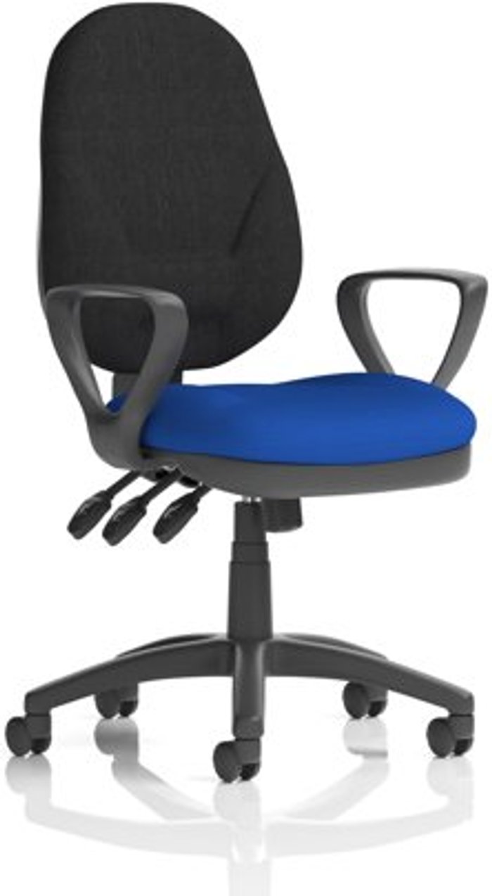 Office Monster | Eclipse XL III Eclipse XL Lever Task Operator Chair Black Back Bespoke Seat With Loop Arms In Admiral Blue Eclipse XL III Eclipse XL Lever Task Operator Chair Black Back Bespoke Seat With Loop Arms In Admiral Blue
