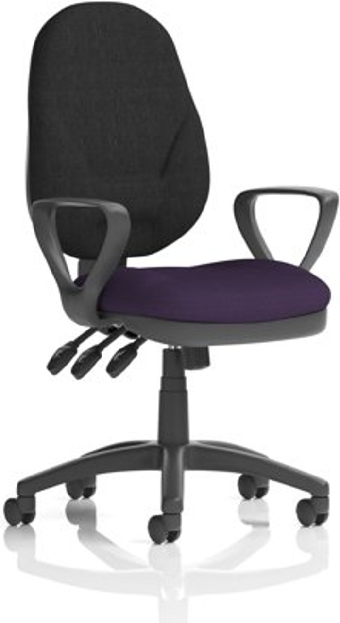 Office Monster | Eclipse XL III Eclipse XL Lever Task Operator Chair Black Back Bespoke Seat With Loop Arms In Purple Eclipse XL III Eclipse XL Lever Task Operator Chair Black Back Bespoke Seat With Loop Arms In Purple