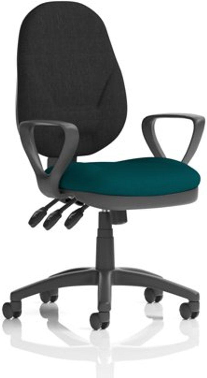 Office Monster | Eclipse XL III Eclipse XL Lever Task Operator Chair Black Back Bespoke Seat With Loop Arms In Teal Eclipse XL III Eclipse XL Lever Task Operator Chair Black Back Bespoke Seat With Loop Arms In Teal
