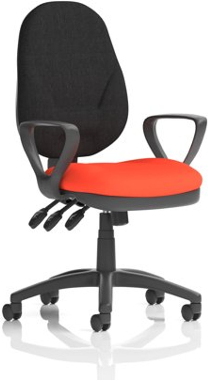 Office Monster | Eclipse XL III Eclipse XL Lever Task Operator Chair Black Back Bespoke Seat With Loop Arms In Orange Eclipse XL III Eclipse XL Lever Task Operator Chair Black Back Bespoke Seat With Loop Arms In Orange