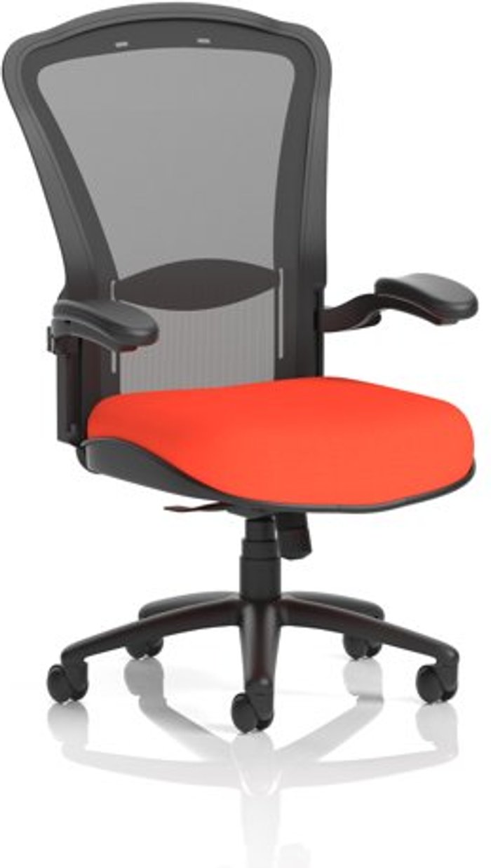 Office Monster | Houston Houston Heavy Duty Task Operator Chair Black Mesh Back Bespoke Seat In Orange Houston Houston Heavy Duty Task Operator Chair Black Mesh Back Bespoke Seat In Orange