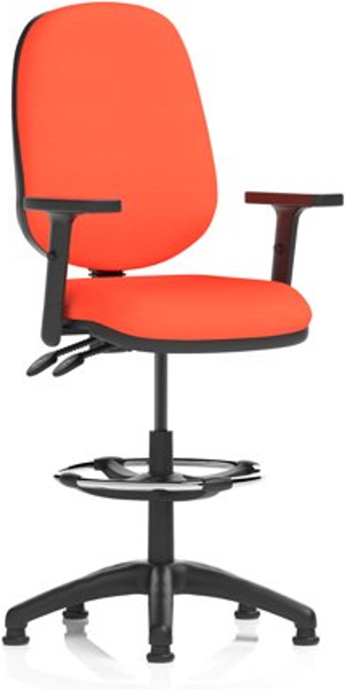 Office Monster | Eclipse II Eclipse II Lever Task Operator Chair Orange Fully Bespoke Colour With Height Adjustable Arms With Hi Rise Draughtsman Kit Eclipse II Eclipse II Lever Task Operator Chair Orange Fully Bespoke Colour With Height Adjustable Arms With Hi Rise Draughtsman Kit