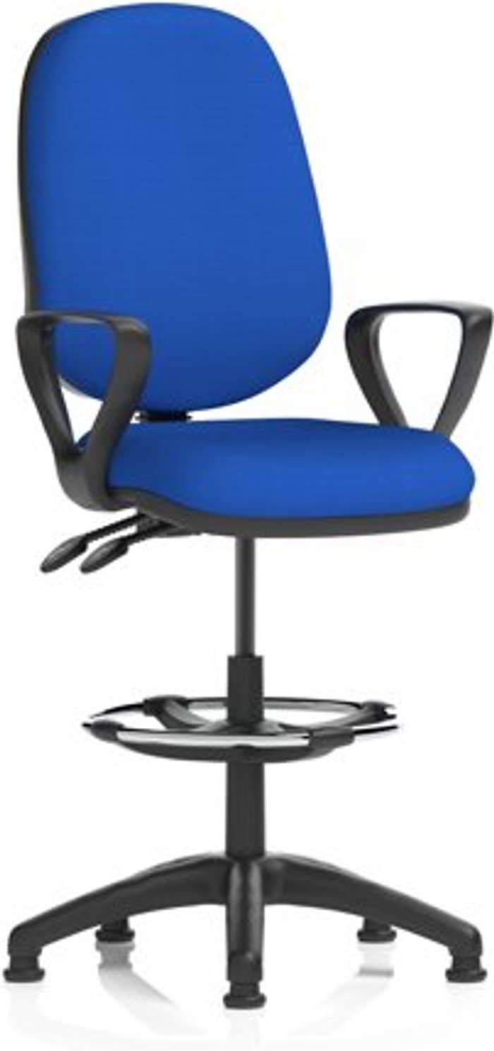 Office Monster | Eclipse II Eclipse II Lever Task Operator Chair Admiral Blue Fully Bespoke Colour With Loop Arms With Hi Rise Draughtsman Kit Eclipse II Eclipse II Lever Task Operator Chair Admiral Blue Fully Bespoke Colour With Loop Arms With Hi Rise Draughtsman Kit