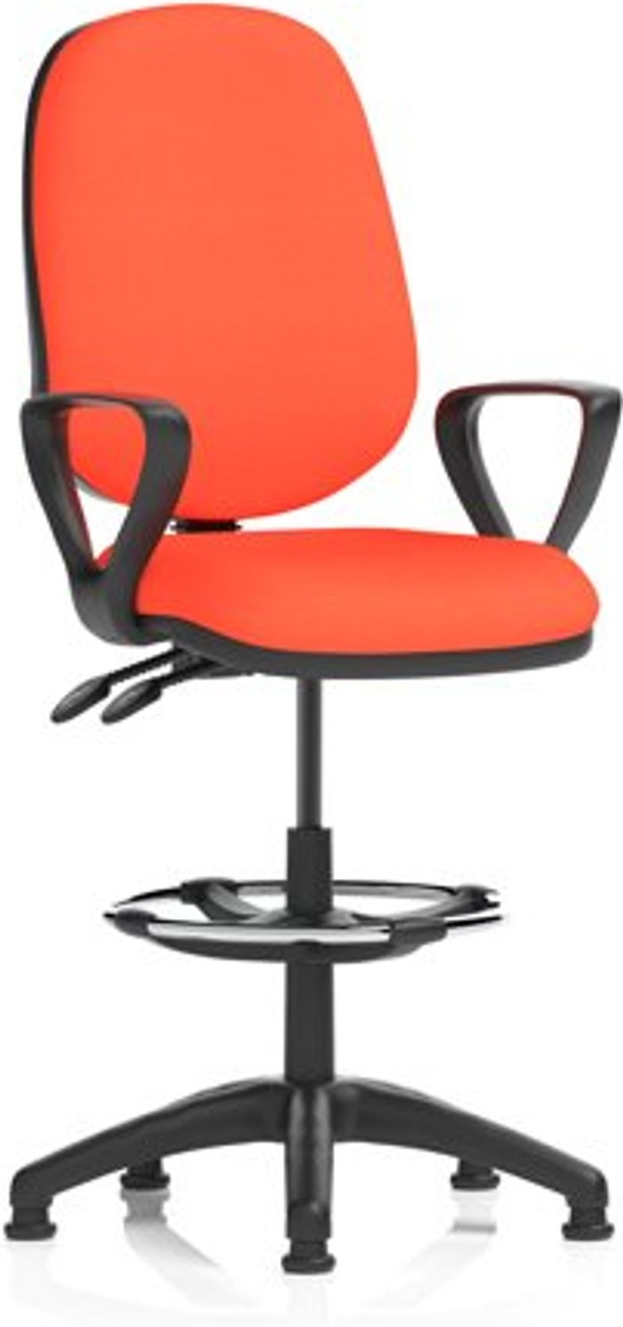 Office Monster | Eclipse II Eclipse II Lever Task Operator Chair Orange Fully Bespoke Colour With Loop Arms With Hi Rise Draughtsman Kit Eclipse II Eclipse II Lever Task Operator Chair Orange Fully Bespoke Colour With Loop Arms With Hi Rise Draughtsman Kit