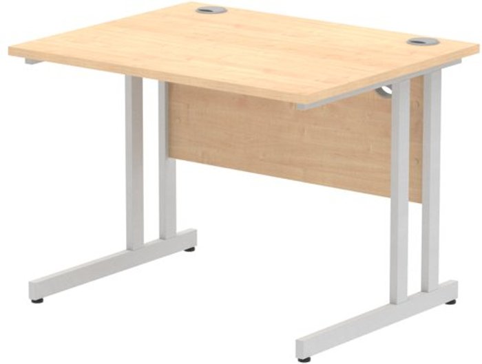 Office Monster | Impulse Impulse 1000 x 800mm Straight Desk Maple Top Silver Cantilever Leg Impulse Impulse 1000 x 800mm Straight Desk Maple Top Silver Cantilever Leg