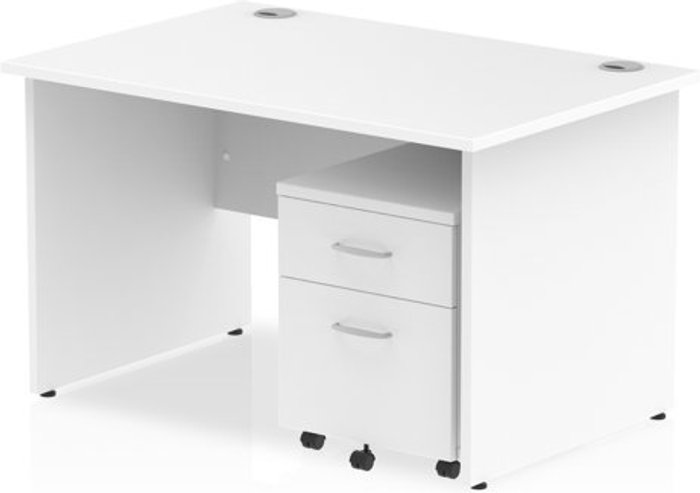 Office Monster | Impulse Impulse 1200 Straight Panel End Workstation 500 Two drawer mobile Pedestal Bundle White Impulse Impulse 1200 Straight Panel End Workstation 500 Two drawer mobile Pedestal Bundle White