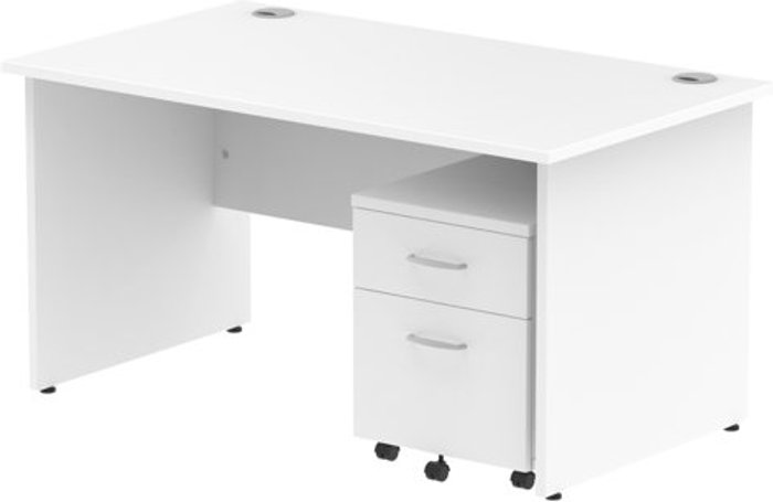 Office Monster | Impulse Impulse 1400 Straight Panel End Workstation 500 Two drawer mobile Pedestal Bundle White Impulse Impulse 1400 Straight Panel End Workstation 500 Two drawer mobile Pedestal Bundle White