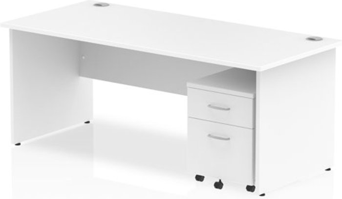 Office Monster | Impulse Impulse 1800 Straight Panel End Workstation 500 Two drawer mobile Pedestal Bundle White Impulse Impulse 1800 Straight Panel End Workstation 500 Two drawer mobile Pedestal Bundle White