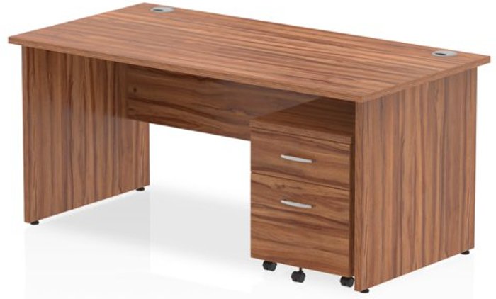Office Monster | Impulse Impulse 1600 Straight Panel End Workstation 500 Two drawer mobile Pedestal Bundle Walnut Impulse Impulse 1600 Straight Panel End Workstation 500 Two drawer mobile Pedestal Bundle Walnut