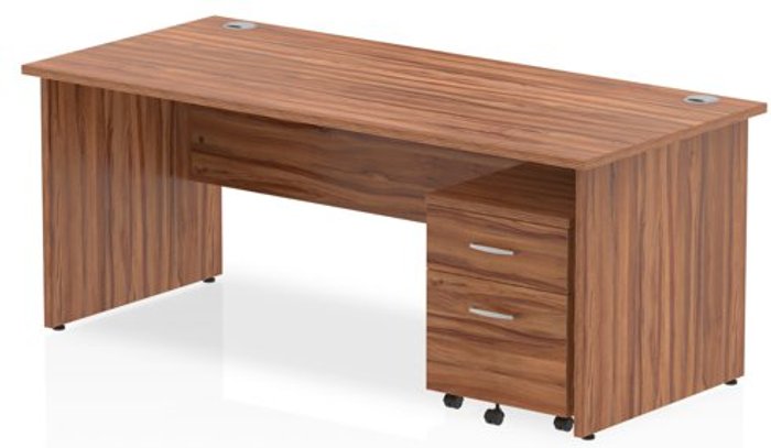 Office Monster | Impulse Impulse 1800 Straight Panel End Workstation 500 Two drawer mobile Pedestal Bundle Walnut Impulse Impulse 1800 Straight Panel End Workstation 500 Two drawer mobile Pedestal Bundle Walnut
